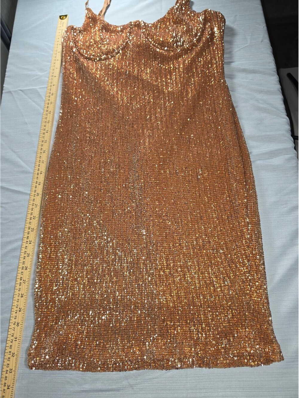 Fashion Nova Copper Gold Sequin Mini Dress XL – Sparkle Party Club Dress - Picture 7 of 14